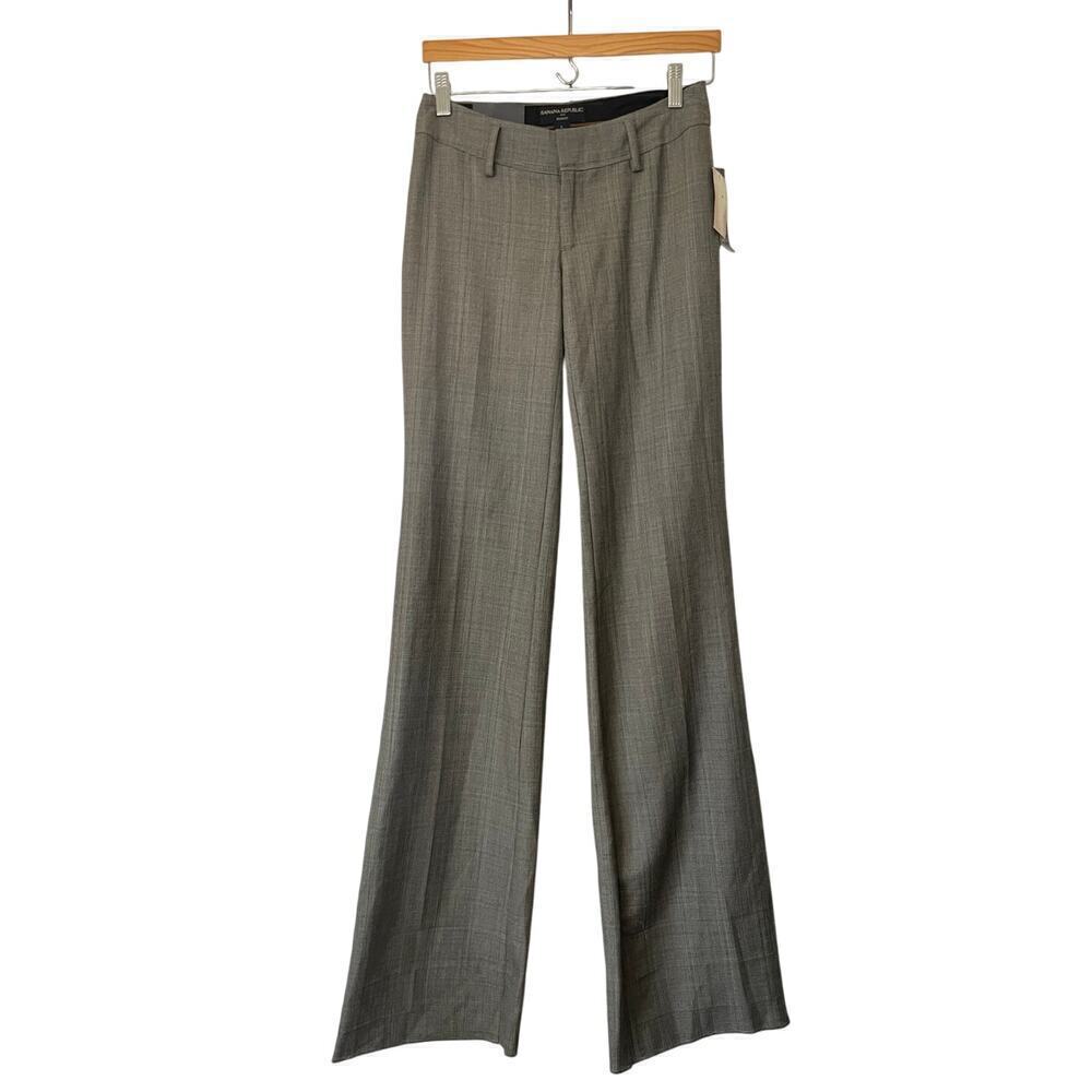 NWT Banana Republic Wool Blend Ryan Fit Wide Leg Glen Plaid Pants • Size 0 🔴